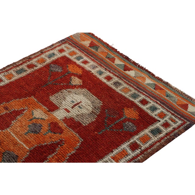 Rug & Kilim 1950s Vintage Tribal Runner in Red, Orange and Blue Pictorial Figures For Sale - Image 4 of 7