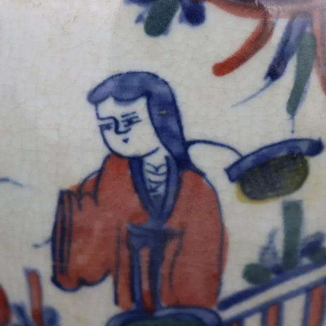 Art Deco Chinese Vintage Ceramic Pot,Gold Ground Blue and White Famille Verter Porcelain Jar Hand Painted Eight Immortals Pattern For Sale - Image 3 of 7