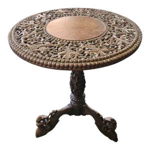 1910s Antique Burmese Heavily Carved Occasional Table