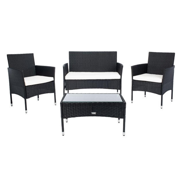 Black Abdul 4-Piece Living Set, Black/Beige Cushion For Sale - Image 8 of 8