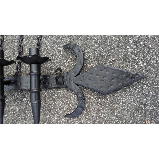 Hand Forged Wrought Iron 9 Light Wall Sconce Gothic Candelabra Spanish Revival For Sale - Image 17 of 17