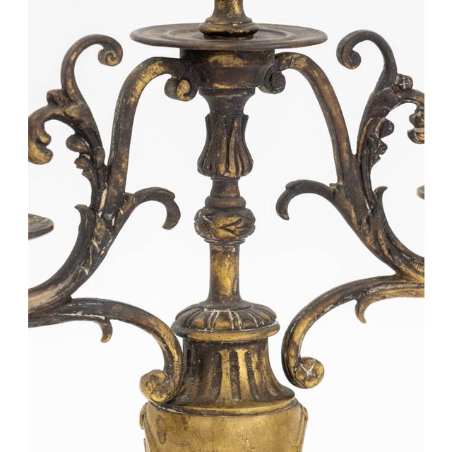 French Brass Three-Branch Candelabra, Pair For Sale - Image 4 of 9