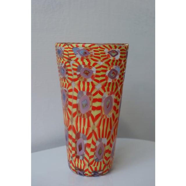 Murano Murano Murrine Glass Vase in Red, Chartreuse & Lilac For Sale - Image 4 of 5