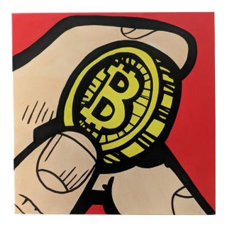 Original Pop Art "Fortune Found" Bitcoin Painting in the Style of Roy Lichtenstein For Sale