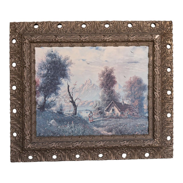Early 20th Century Winter Landscape Oil Painting For Sale