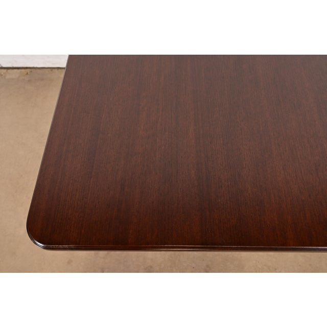 Baker Furniture Style Georgian Mahogany Double Pedestal Extension Dining Table, Newly Refinished For Sale - Image 9 of 12