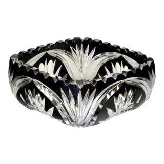 Bohemian Black Onyx "Cut to Clear" Crystal Bowl For Sale