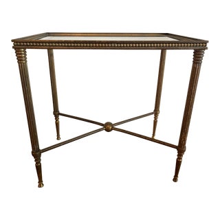 1950s Vintage Brass Side Table With Antique Mirrored Glass Top in Style of Maison Jansen For Sale