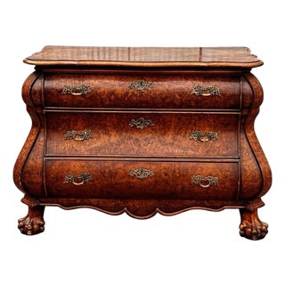 Dutch Walnut Bombe Chest of Drawers with Brass Handles For Sale