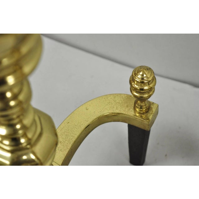 The Harvin Co Vintage Brass Federal Style Branch Foot Fireplace Andirons - Pair For Sale - Image 10 of 16