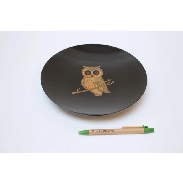 Mid-Century Modern Mid-Century Couroc Black Resin Inlaid "Owl" Plate For Sale - Image 3 of 9