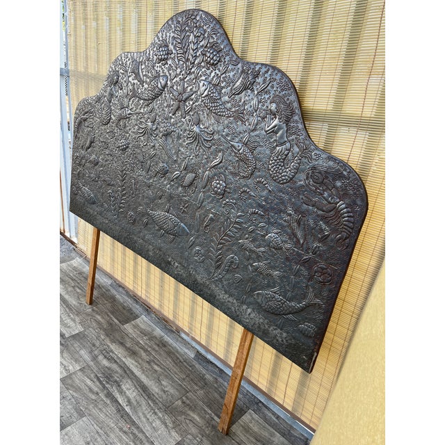 Vintage Bohemian Hand-Embossed Sheet Metal King Size Headboard. Circa 1980s For Sale - Image 4 of 18