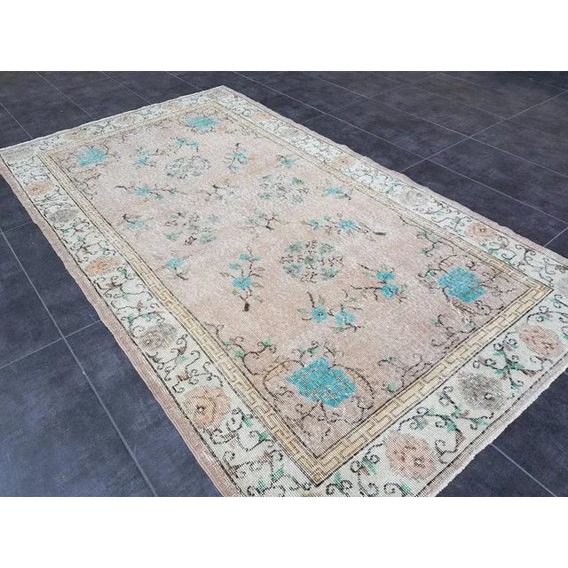 Tan 1960s Vintage Floral Handknotted Wool Rug- 3′11″ × 6′11″ For Sale - Image 8 of 11