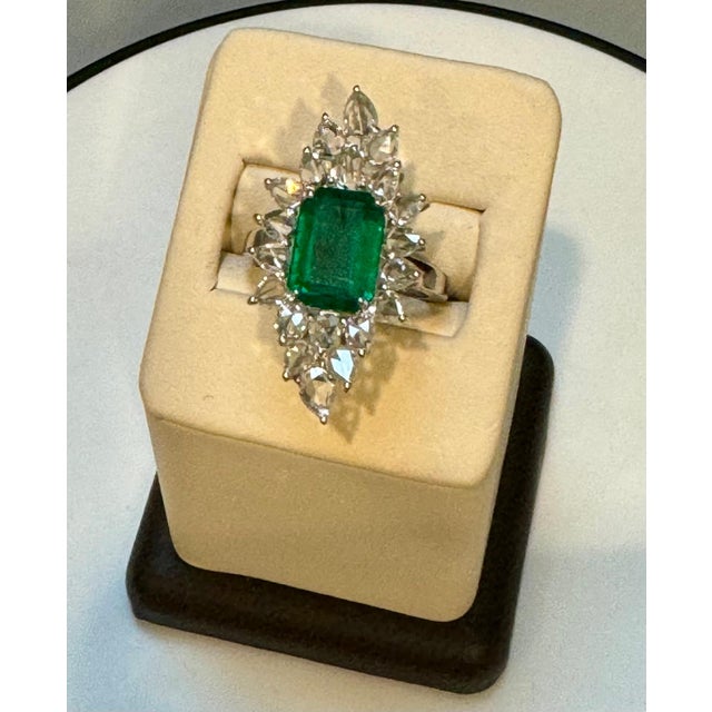 4Ct Finest Zambian Emerald Cut Emerald & 2.5Ct Diamond Ring, 18 Kt Gold Size 6.5 For Sale - Image 11 of 18