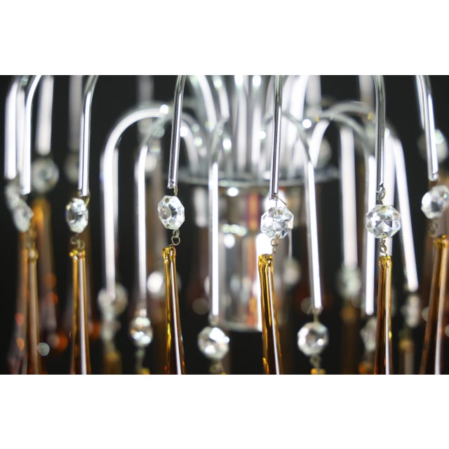 1970s The Amber Crown, Murano Chandelier Amber and Crystal Drops For Sale - Image 13 of 13
