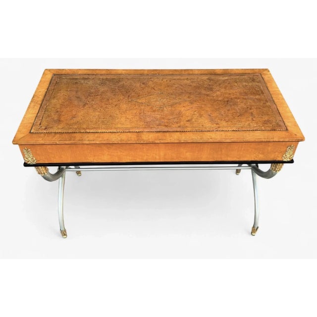 Refined Neoclassical French Empire Desk With Leather Top and Sculptural X Base For Sale In Los Angeles - Image 6 of 18