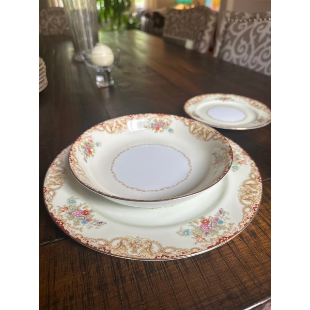 Noritake Vintage Noritake “M Japan” Floral Fine China Set – 8 Dinner Plates, 8 Bowls, 3 Bread Plates - 19 pcs For Sale - Image 4 of 9