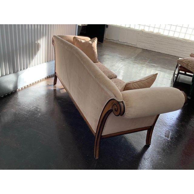 Upholstered Sofa With Carved Wood Frame and Scrolled Arms For Sale - Image 4 of 12