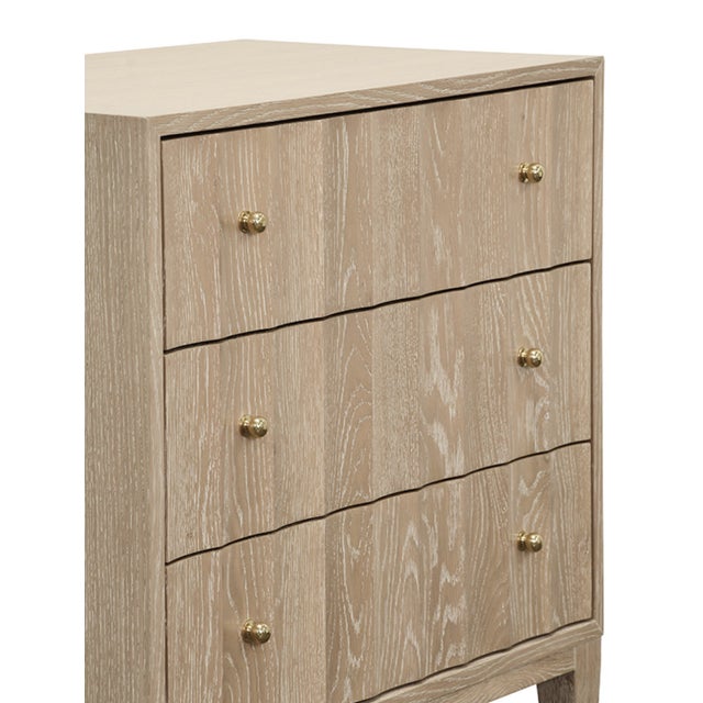 Matthew Izzo Home Carmack Fluted Cerused Oak Three Drawer Side Table With Brass Knobs For Sale In New York - Image 6 of 9