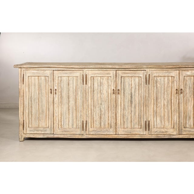 Large Rustic Bleached Wood Six-Door Sideboard Media Cabinet For Sale - Image 14 of 18