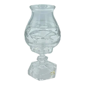 Mid 20th Century Vintage 2-Piece Clear Cut Crystal Glass Hurricane Lamp Candle Holder Light