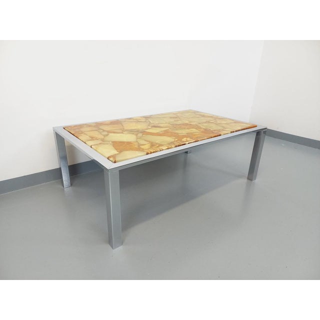Metal Large Vintage Coffee Table in Chrome Metal, Yellow Onyx Type and Resin, 1970s For Sale - Image 7 of 15