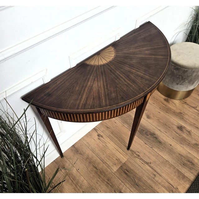 Wood Mid-Century Italian Demi Lune Wood Inlay Wall Console or Side Table, 1960s For Sale - Image 7 of 9