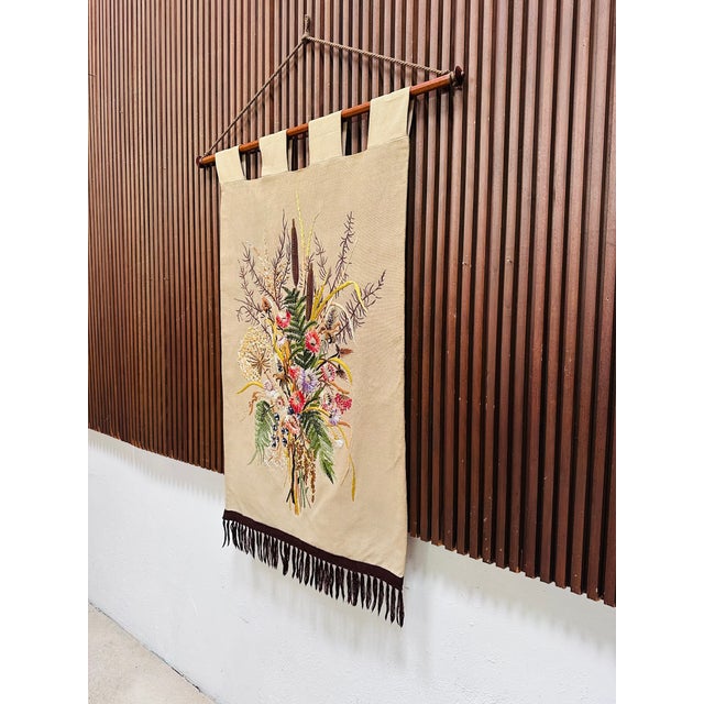 Textile Hand-Embroidered Wall Hanging with Bouquet of Flowers, Germany, 1950s For Sale - Image 7 of 16
