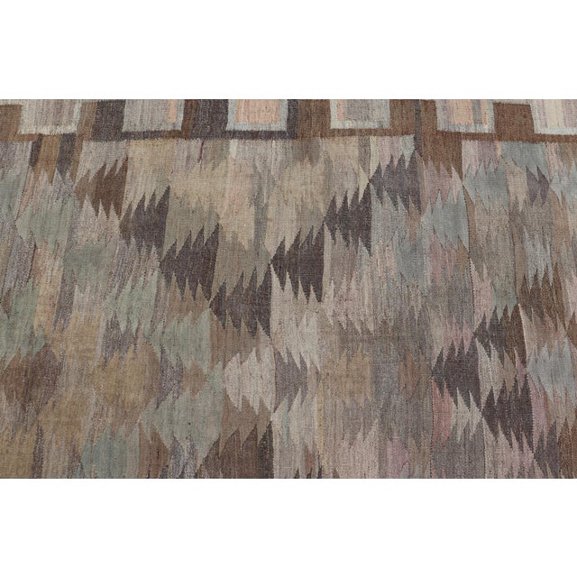 Vintage Turkish Kars Kilim in Soft Taupe, Sage Green, Sand, and Warm Cocoa For Sale In Atlanta - Image 6 of 15
