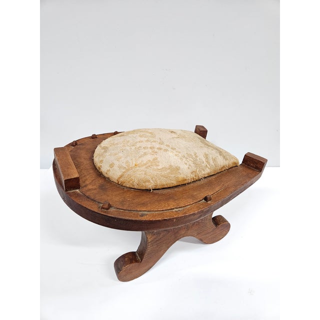 American Folk Art Oak Horseshoe Footstool For Sale - Image 3 of 13