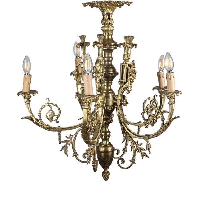Antique Bronze Chandelier with Rams For Sale