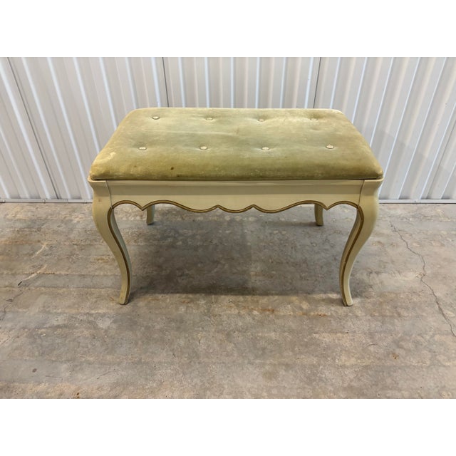 Vintage Mid Twentieth Century Country French Provincial Hibriten Chair Co. Off White and Green Bench For Sale - Image 6 of 10