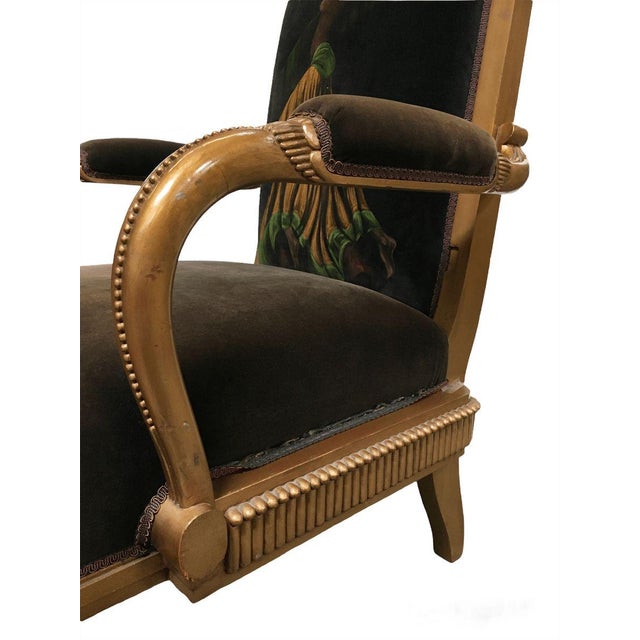 Mid 20th Century Vintage Velvet Upholstered Gorgeous Armchair With a Painted Dancer on the Back. For Sale - Image 5 of 9