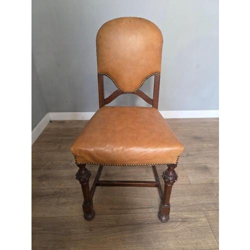 Antique Oak and Leather Dining Chairs, Set of 8 For Sale - Image 5 of 10