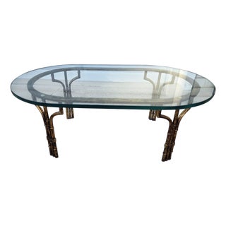 Vintage Metal Faux Bamboo Italian Regency Coffee Table Gold Gilt Maison Style For Sale