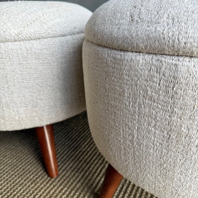 Off-white Pair of Off-white Ottomans Made From Vintage Turkish Rugs For Sale - Image 8 of 10