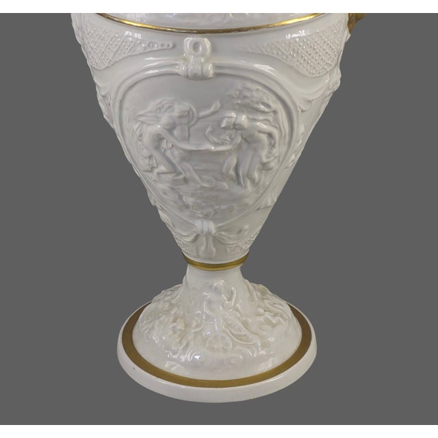 Hollywood Regency Elegant Neo-Classical Ewer Gilded White Ornate Figural Porcelain Capoimpero Ardald Italy For Sale - Image 3 of 16