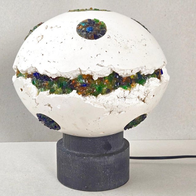 Good overall condition. Signs of wear, glue residue, one small chip. Works, plug and switch recently replaced. Height 31...