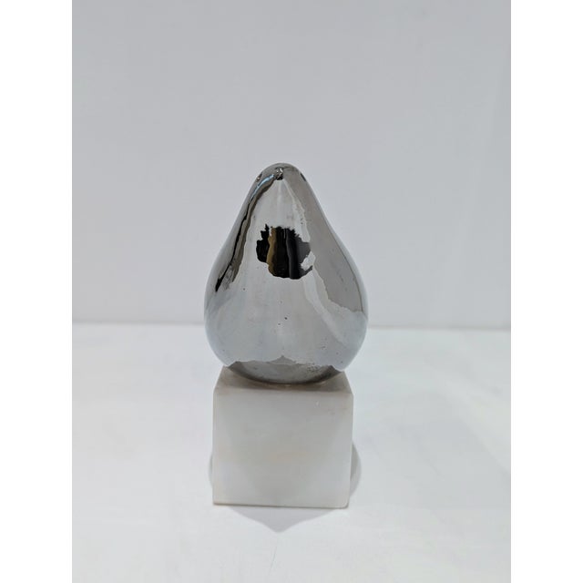 1960s Raymor Silver Ceramic Bird Sculpture on White Marble Base For Sale - Image 5 of 6