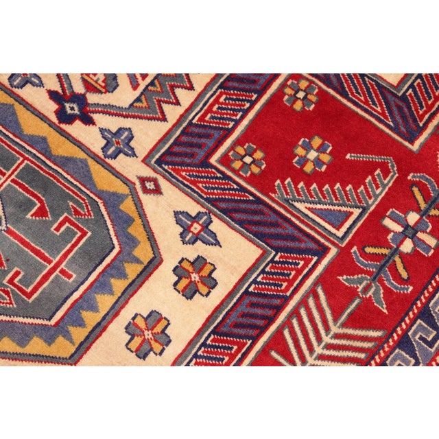 Textile 1980s Semi Vintage Sherwan Red/Blue Wool Rug -4'7" X 6'2" For Sale - Image 7 of 10