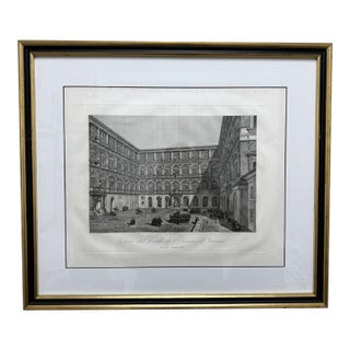 19th Century Engraving of the Court of San Damaso in Vatican City For Sale