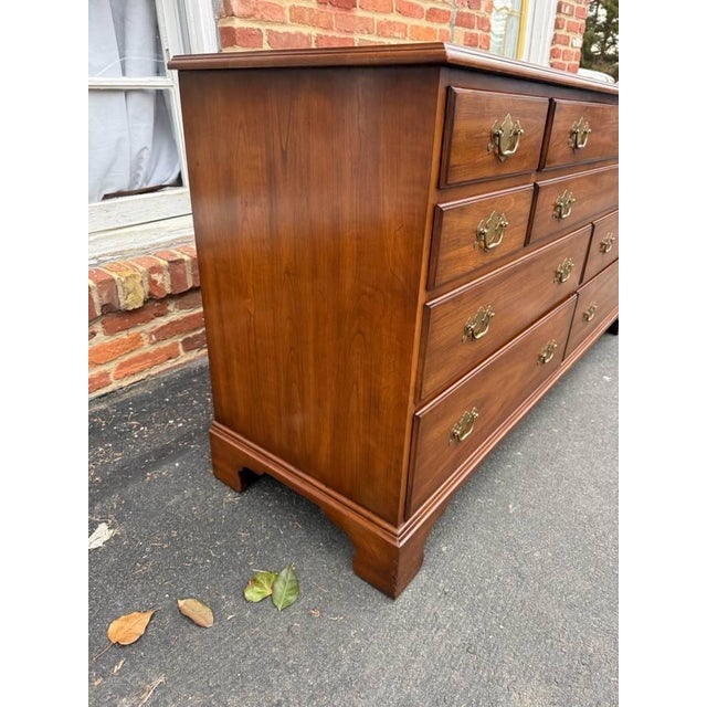 Late 20th Century Henkel Harris Chippendale Style Solid Cherry Dresser With Mirror For Sale - Image 14 of 17