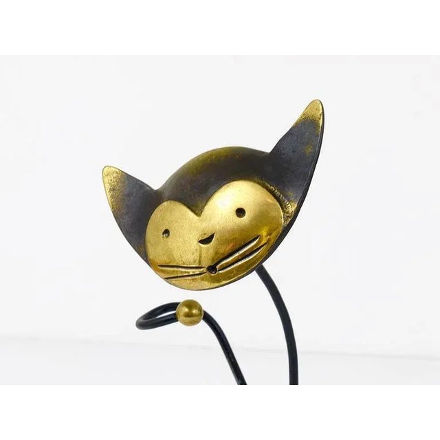 Brass Cat Wine Bottleholder by Walter Bosse attributed to Herta Baller, Austria, 1950s For Sale - Image 6 of 10