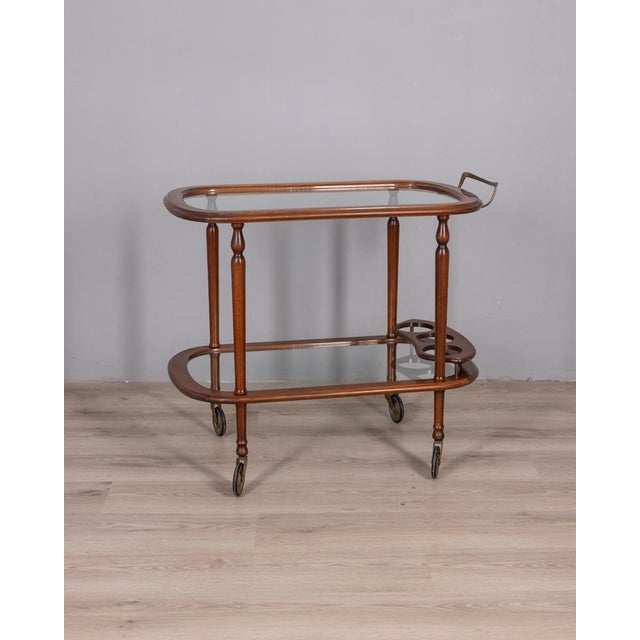 Vintage Italian Wood and Glass Bar Cart, 1950s For Sale - Image 14 of 14
