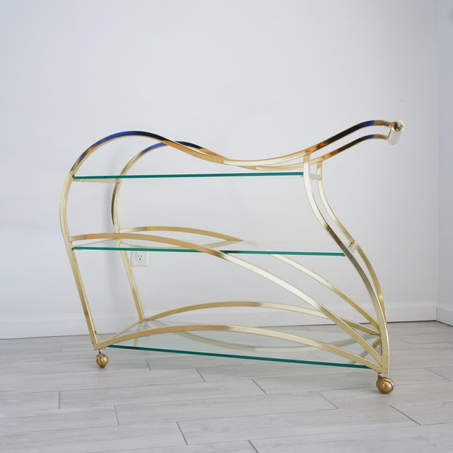 Contemporary Vintage "Flow" Brass Bar Cart by Design Institute of America, Late 20th Century For Sale - Image 3 of 15