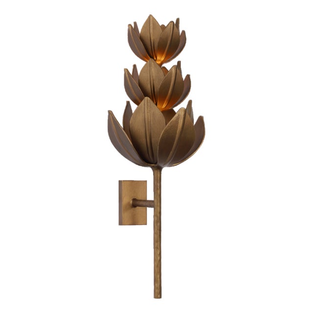 Julie Neill for Visual Comfort Signature Alberto Extra Large Three Tier Sconce in Antique Bronze Leaf For Sale