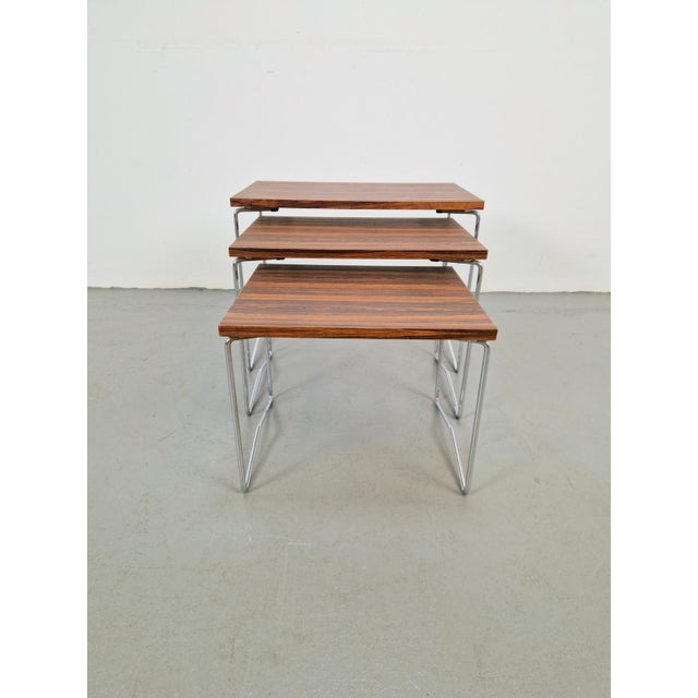 1960s Nesting Tables in Chrome and Wood from Brabantia, 1970s, Set of 3 For Sale - Image 5 of 10