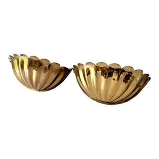 Scalloped Brass Lotus Petal Wall Pocket; A Pair For Sale