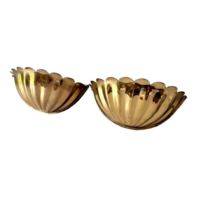 Scalloped Brass Lotus Petal Wall Pocket; A Pair For Sale