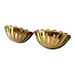 Scalloped Brass Lotus Petal Wall Pocket; A Pair